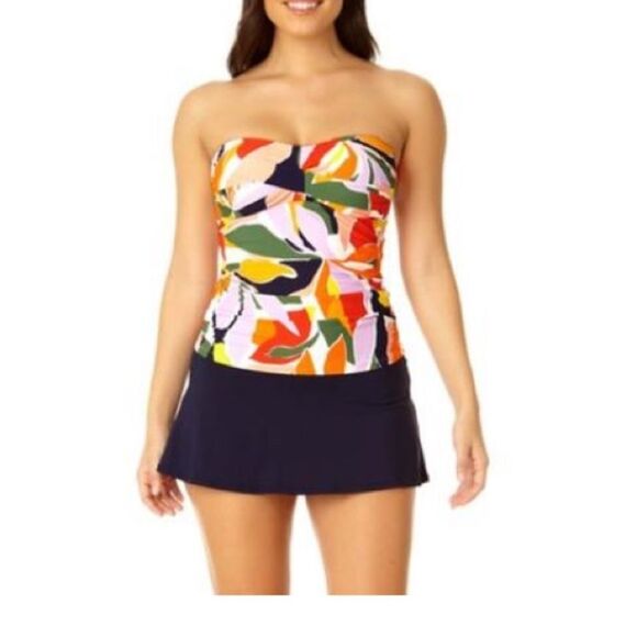 Anne Cole Womens Pink Printed Shirred Beachwear Tankini Swim Top Womens - Picture 1 of 9